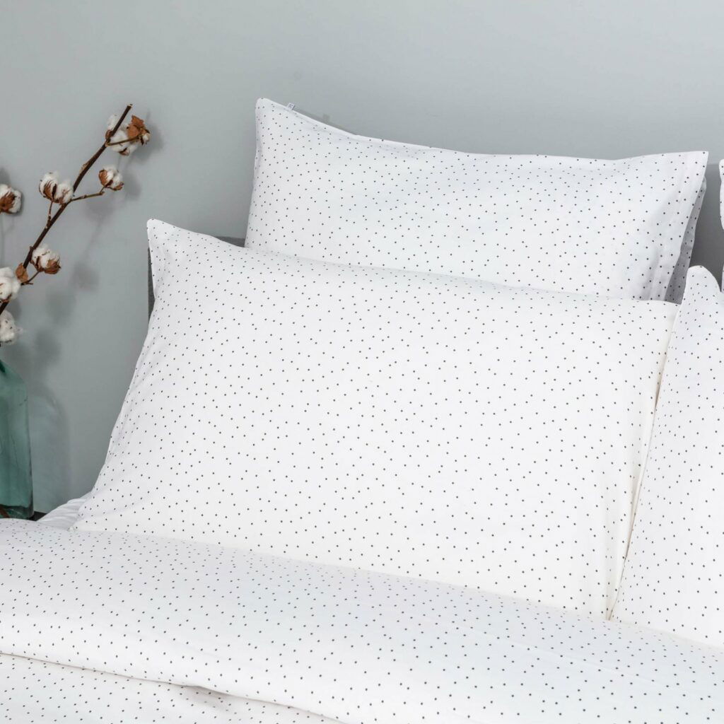 cotton sateen bedroom small grey dots 2
